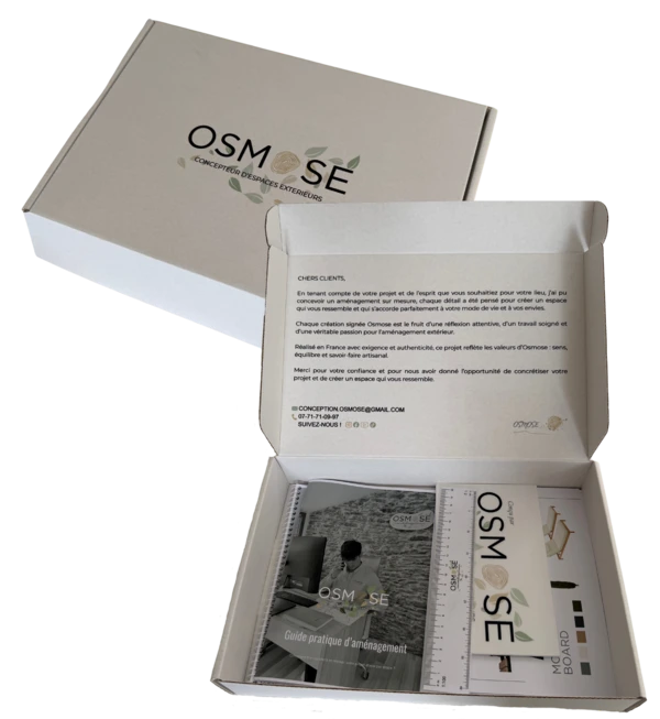 Coffret Osmose regroupant les éléments de conception d'un projet paysager.