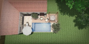 Plan 2D d'un projet d'aménagement extérieur conçu par Osmose.