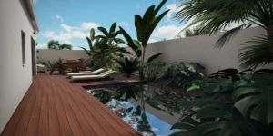 Vue 3D du projet paysager Naya conçu par Osmose.