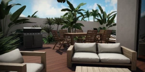 Perspective 3D du projet d'aménagement extérieur Naya.